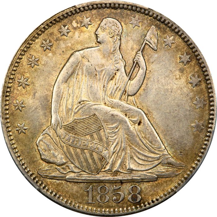 1858 Seated Liberty Half Dollar (50c) Obverse Image