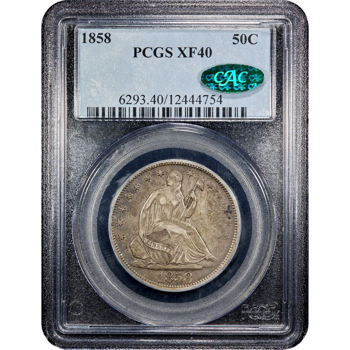 1858 Seated Liberty Half Dollar (50c) Obverse Slab Image