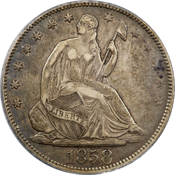 1858 Seated Liberty Half Dollar (50c) Obverse Image