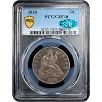 1858 Seated Liberty Half Dollar (50c) Obverse Slab Image