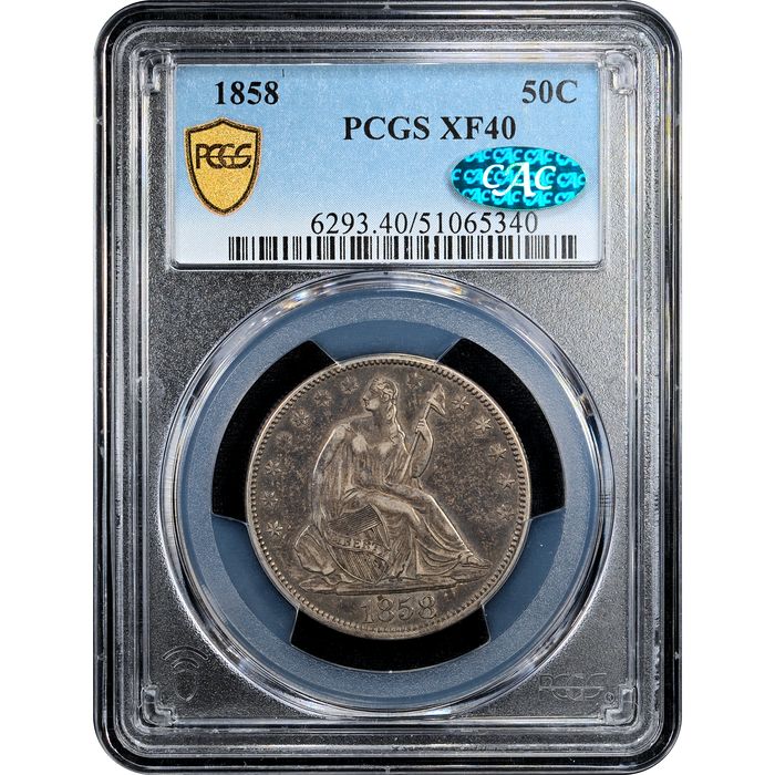 1858 Seated Liberty Half Dollar (50c) Obverse Slab Image