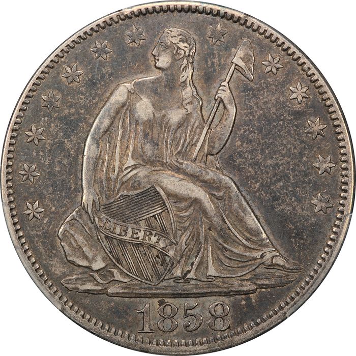 1858 Seated Liberty Half Dollar (50c) Obverse Image