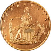 1859 Pattern Double Eagle ($20) J-257 Gilt Obverse Image