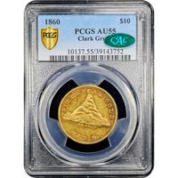 1860 Clark Gruber Gold Eagle ($10) Obverse Slab Image