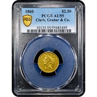1860 Clark Gruber Gold Quarter Eagle ($2.50) Obverse Image