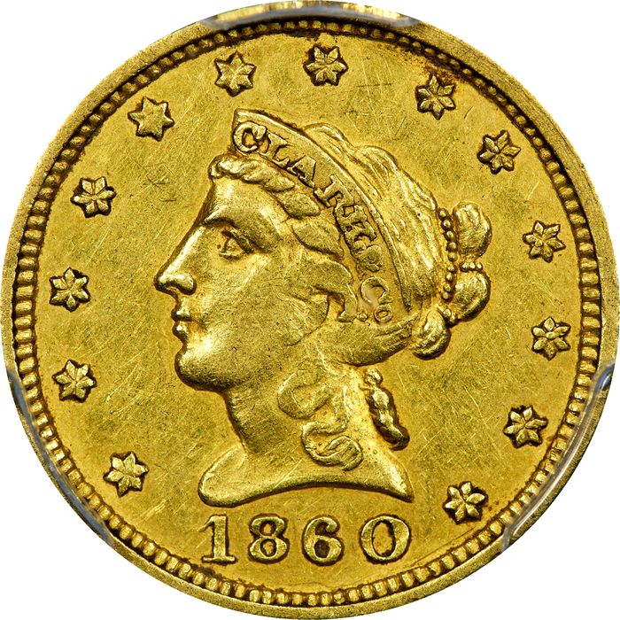 1860 Clark Gruber Gold Quarter Eagle ($2.50) Photo 3