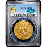 1860 Liberty Gold Double Eagle Obverse Image