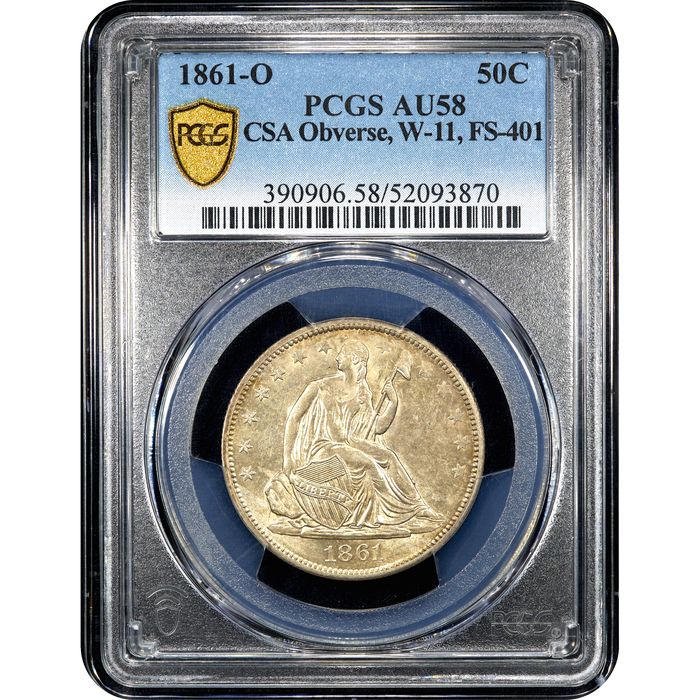 1861-O Seated Liberty Half Dollar (50c) CSA Obverse Obverse Slab Image