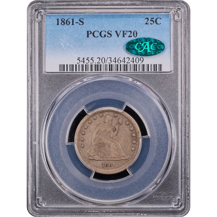1861-S Seated Liberty Quarter (25c) Obverse Slab Image