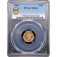 1862 Gold Dollar (G$1) Obverse Slab Image