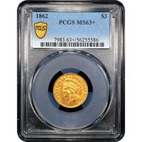 1862 Gold Three Dollars ($3) Obverse Slab Image