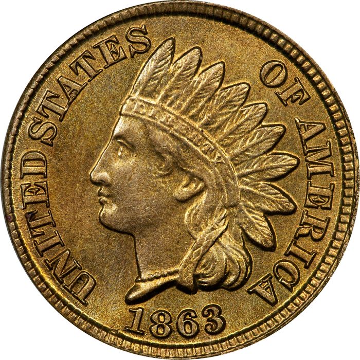 1863 Indian Cent (1c) OGH Obverse Image