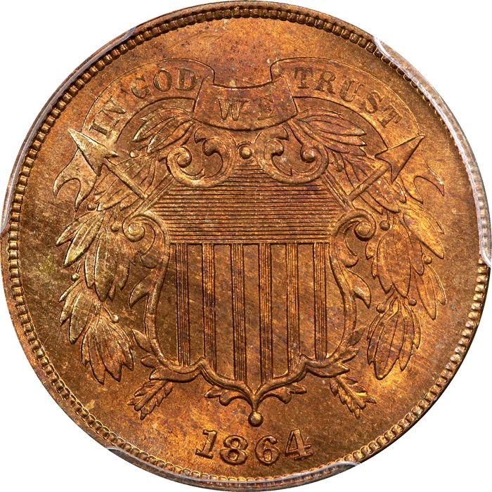 1864 Two Cents (2c) Large Motto Obverse Image