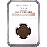 1864 Two Cents (2c) Small Motto Obverse Image