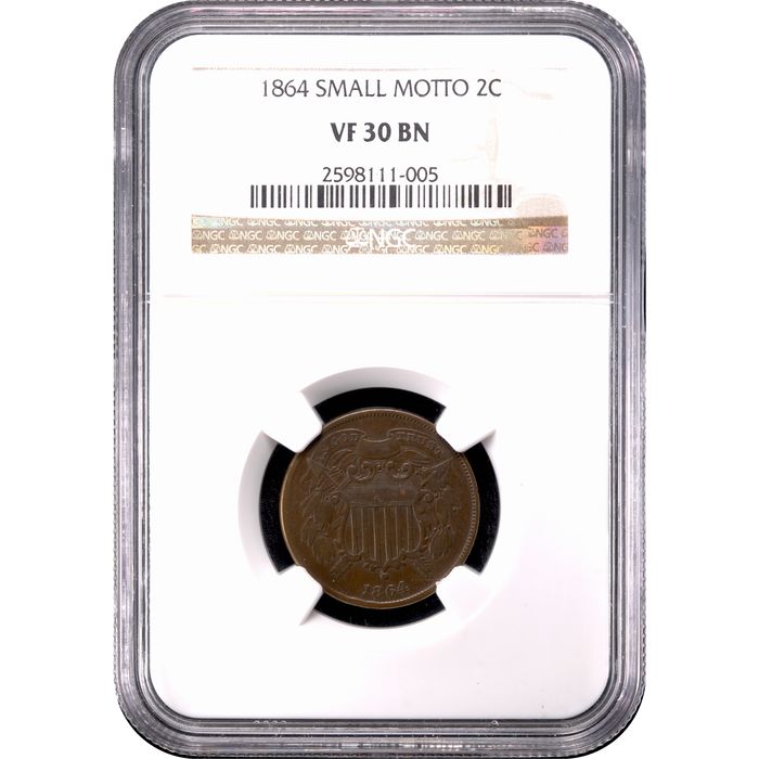 1864 Two Cents (2c) Small Motto Obverse Image