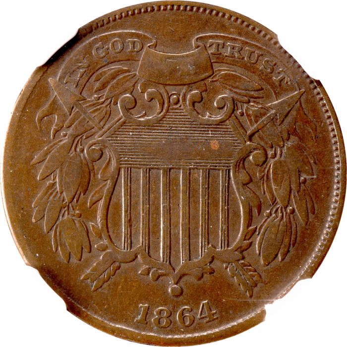 1864 Two Cents (2c) Small Motto Photo 3