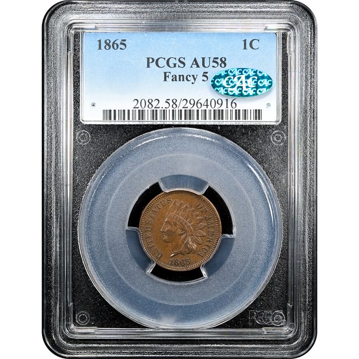 1865 Indian Cent (1c) Fancy 5 Obverse Slab Image