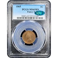 1865 Indian Cent (1c) Fancy 5 Obverse Slab Image