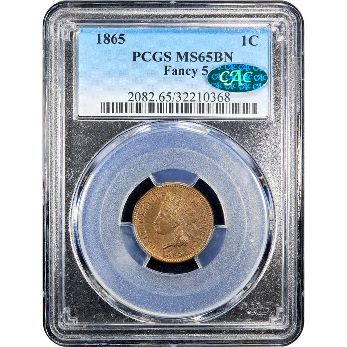 1865 Indian Cent (1c) Fancy 5 Obverse Slab Image