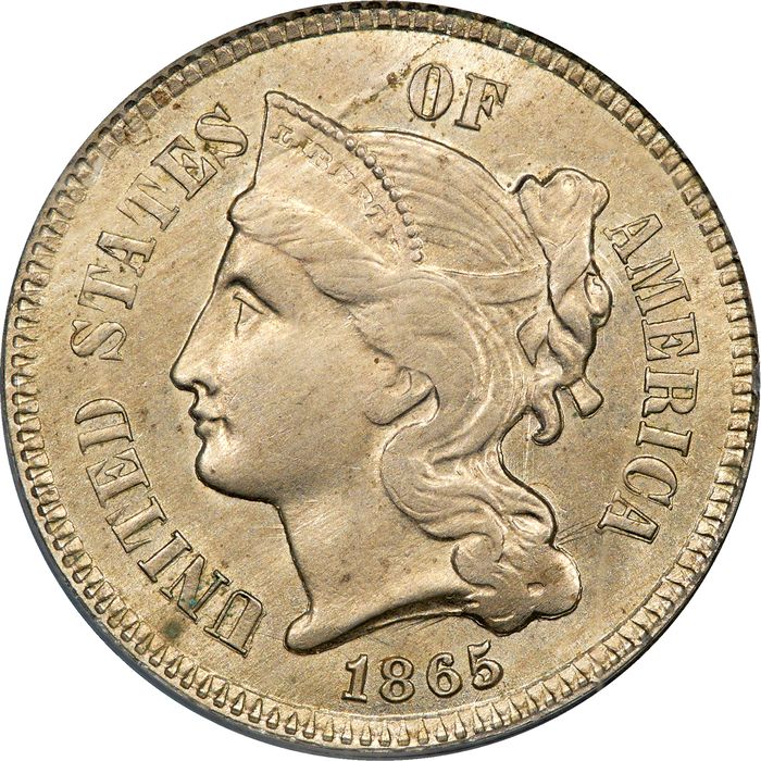 1865 Three Cent Nickel (3CN) OGH Obverse Image