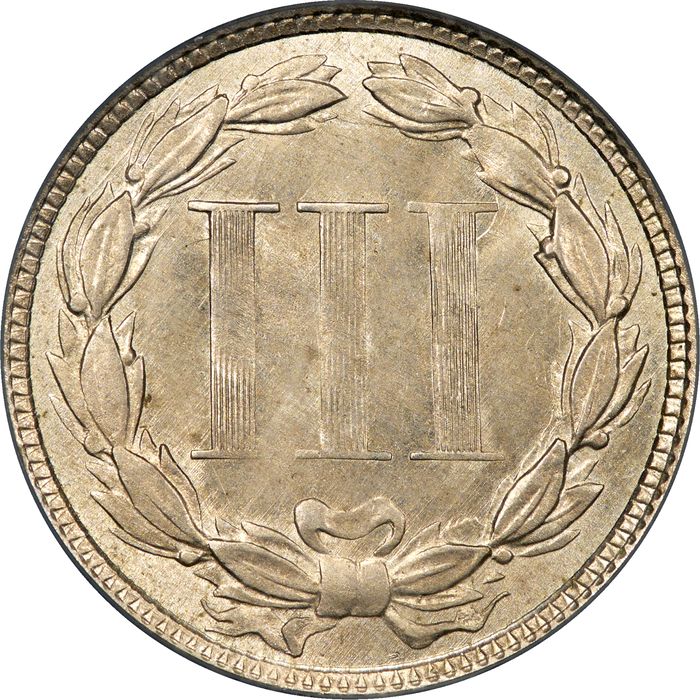 1865 Three Cent Nickel (3CN) OGH Reverse Image