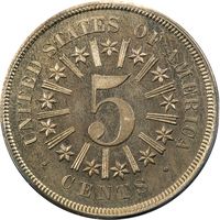 1866 Pattern Nickel (5c) J-473 OGH Reverse Image