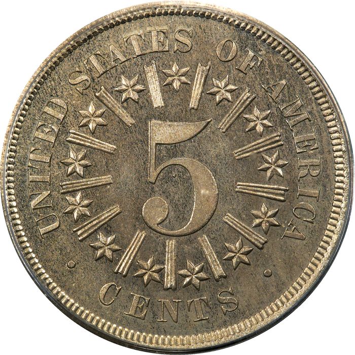 1866 Pattern Nickel (5c) J-473 OGH Reverse Image