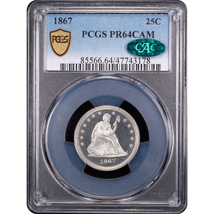 1867 Seated Liberty Quarter (25c) Obverse Slab Image