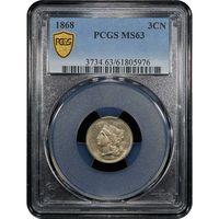 1868 Three Cent Nickel (3CN) Obverse Slab Image
