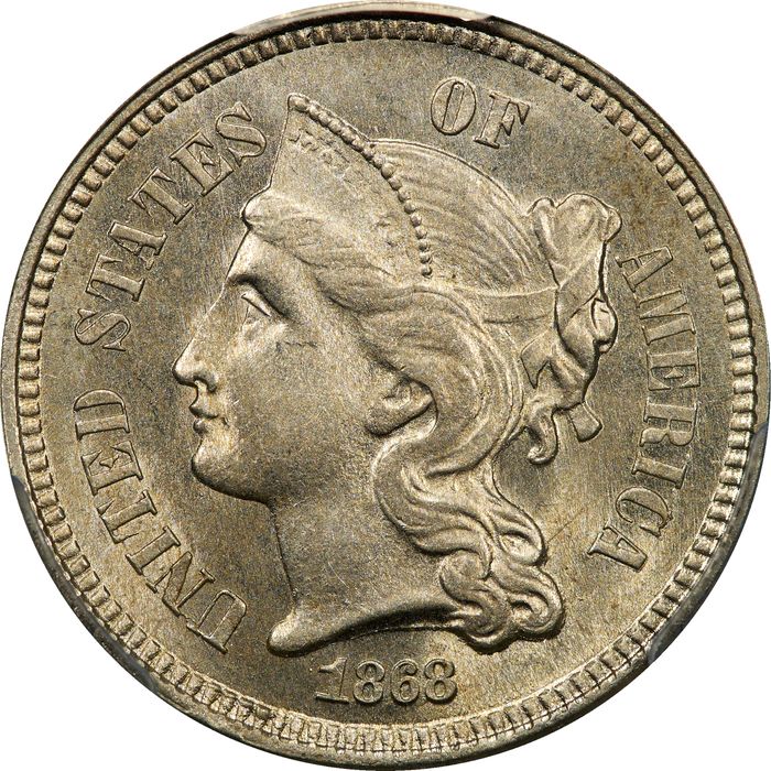 1868 Three Cent Nickel (3CN) Obverse Image