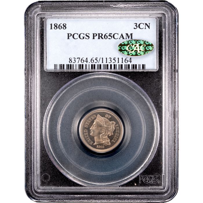 1868 Three Cent Nickel (3CN) Obverse Slab Image