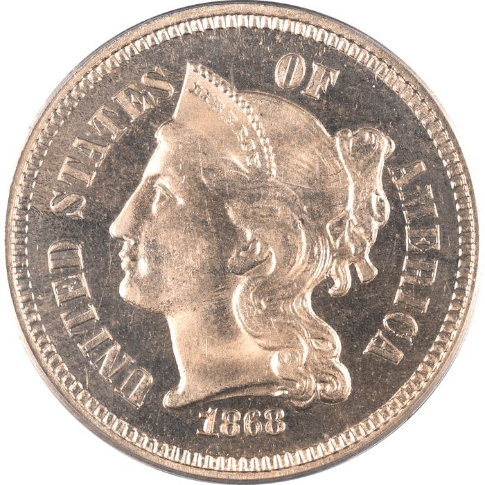 1868 Three Cent Nickel (3CN) Obverse Image