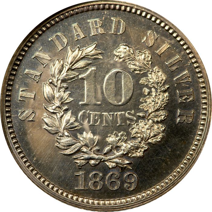 1869 Standard Silver Pattern Dime (10c) J-696 OGH Photo 4