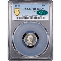 1869 Standard Silver Pattern Dime (10c) J-708 Obverse Slab Image