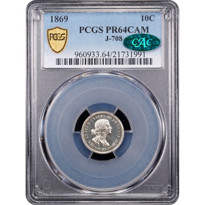 1869 Standard Silver Pattern Dime (10c) J-708 Obverse Slab Image