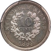 1869 Standard Silver Pattern Dime (10c) J-708 Reverse Image
