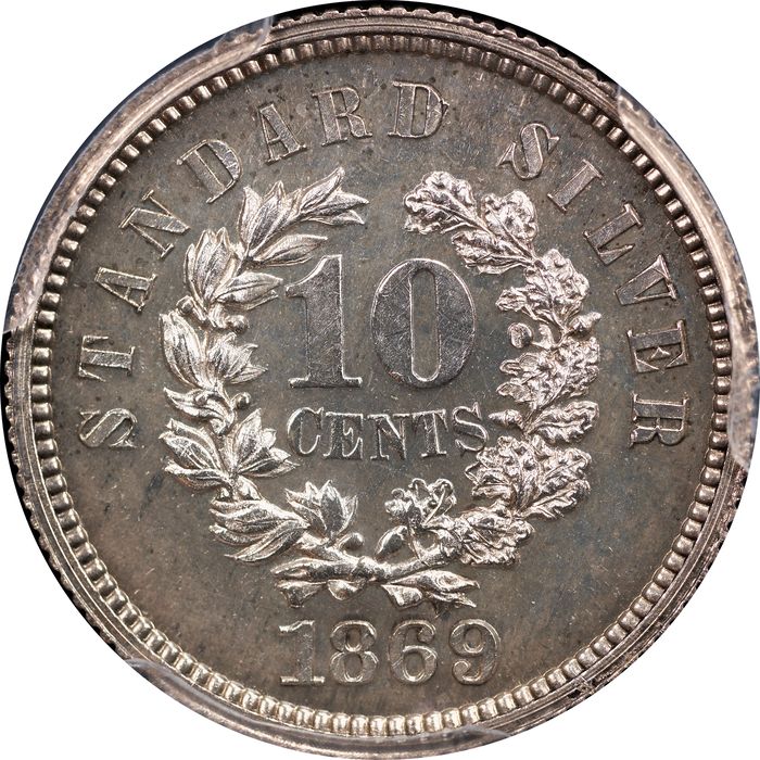 1869 Standard Silver Pattern Dime (10c) J-708 Reverse Image