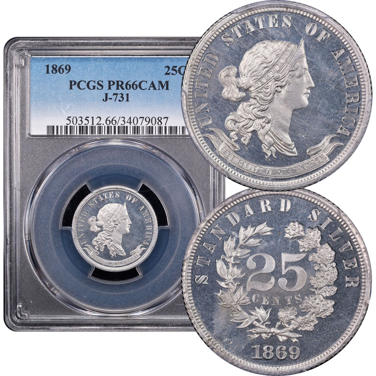 1869 Standard Silver Pattern Quarter 25c J-731 PCGS PR66 CAM