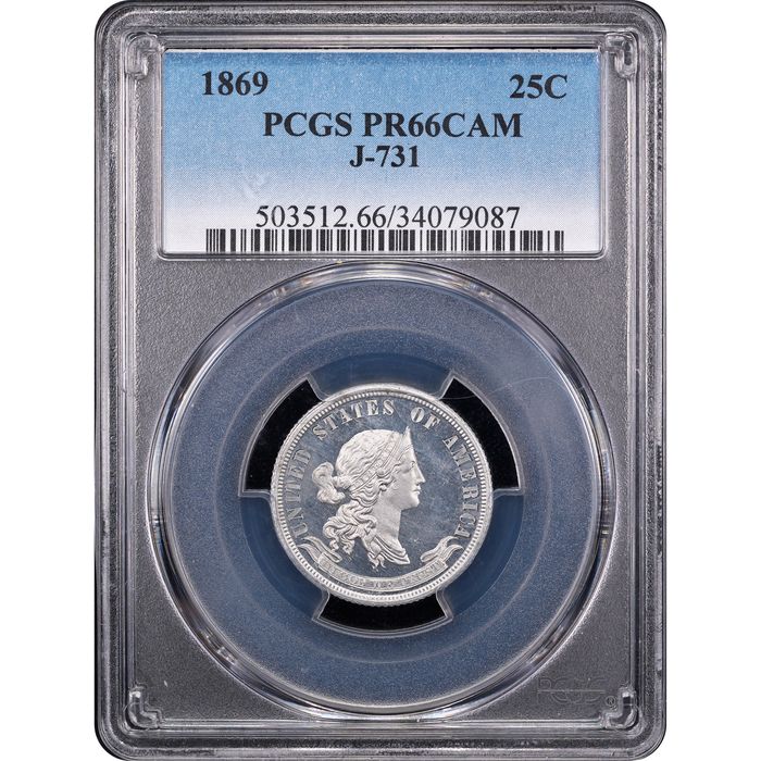 1869 Standard Silver Pattern Quarter (25c) J-731 Obverse Slab Image