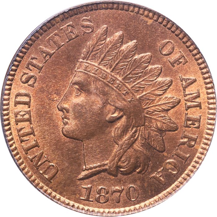 1870 Indian Cent (1c) OGH Photo 3