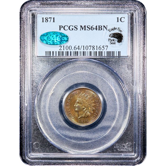 1871 Indian Cent (1c) Obverse Slab Image