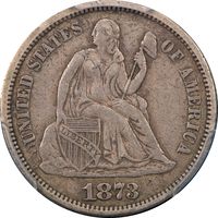 1873 No Arrows Open 3 Seated Liberty Dime (10c) Obverse Image