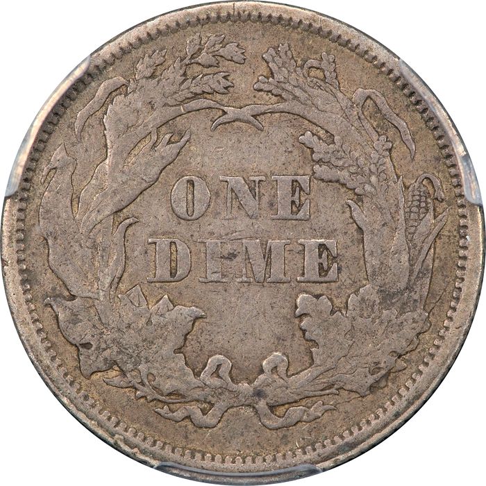 1873 No Arrows Open 3 Seated Liberty Dime (10c) Reverse Image
