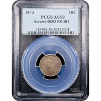 1873 Seated Liberty Dime (10c) Arrows, Doubled Die Obverse Obverse Slab Image