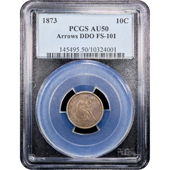 1873 Seated Liberty Dime (10c) Arrows, Doubled Die Obverse Obverse Slab Image