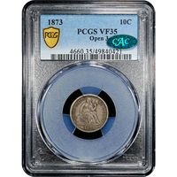 1873 Seated Liberty Dime (10c) Open 3 Obverse Slab Image
