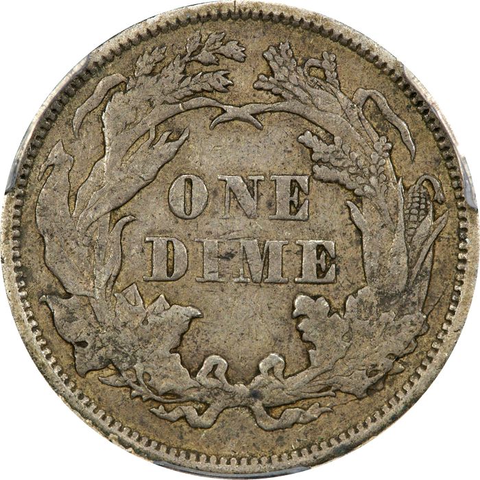 1873 Seated Liberty Dime (10c) Open 3 Reverse Image
