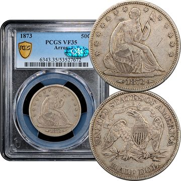 1873 Seated Liberty Half Dollar (50c) Arrows Composite Image