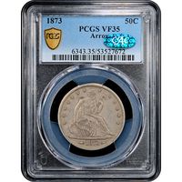 1873 Seated Liberty Half Dollar (50c) Arrows Obverse Slab Image