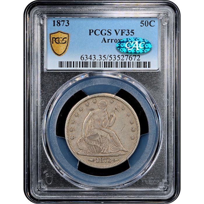 1873 Seated Liberty Half Dollar (50c) Arrows Obverse Slab Image